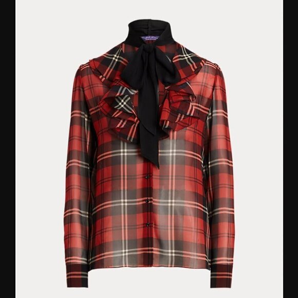 Ralph Lauren Purple Label Zandra Plaid Georgette Blouse - Picture 1 of 14